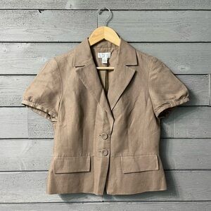 Ann Taylor LOFT Cocoa Brown Short Sleeved Work Office Layer Jacket Blazer Sz 4